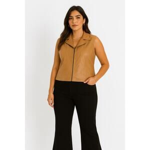 Vintage 90s Mark Alan Camel V Neck Zip Up Buttery Leather Western Vest Size XL